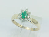 10-14k Yellow Gold Oval Cut 20pt Emerald May Birthstone & 8pt Diamond Halo Ring