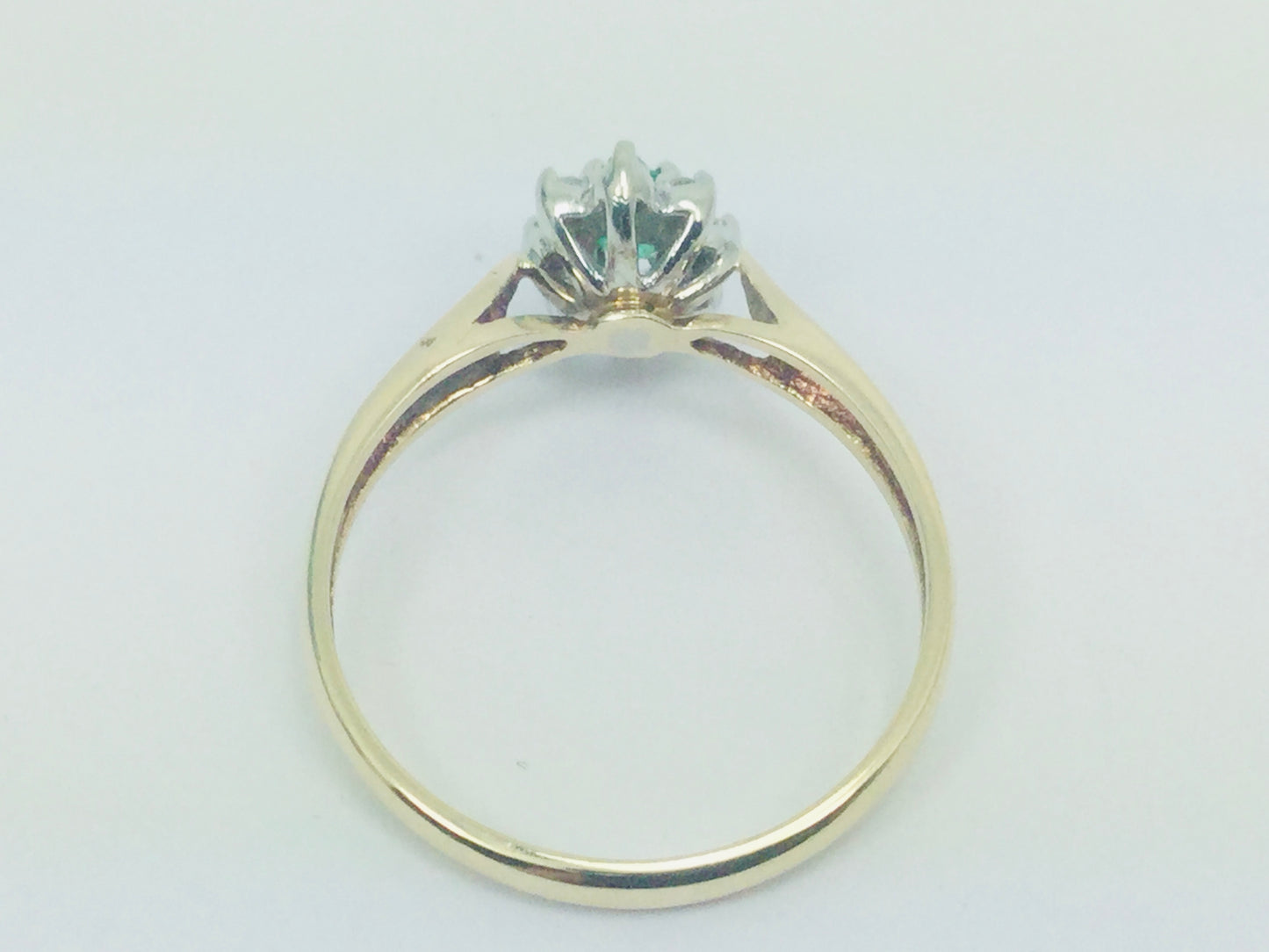 10-14k Yellow Gold Oval Cut 20pt Emerald May Birthstone & 8pt Diamond Halo Ring