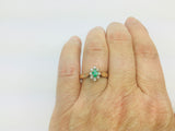 10-14k Yellow Gold Oval Cut 20pt Emerald May Birthstone & 8pt Diamond Halo Ring