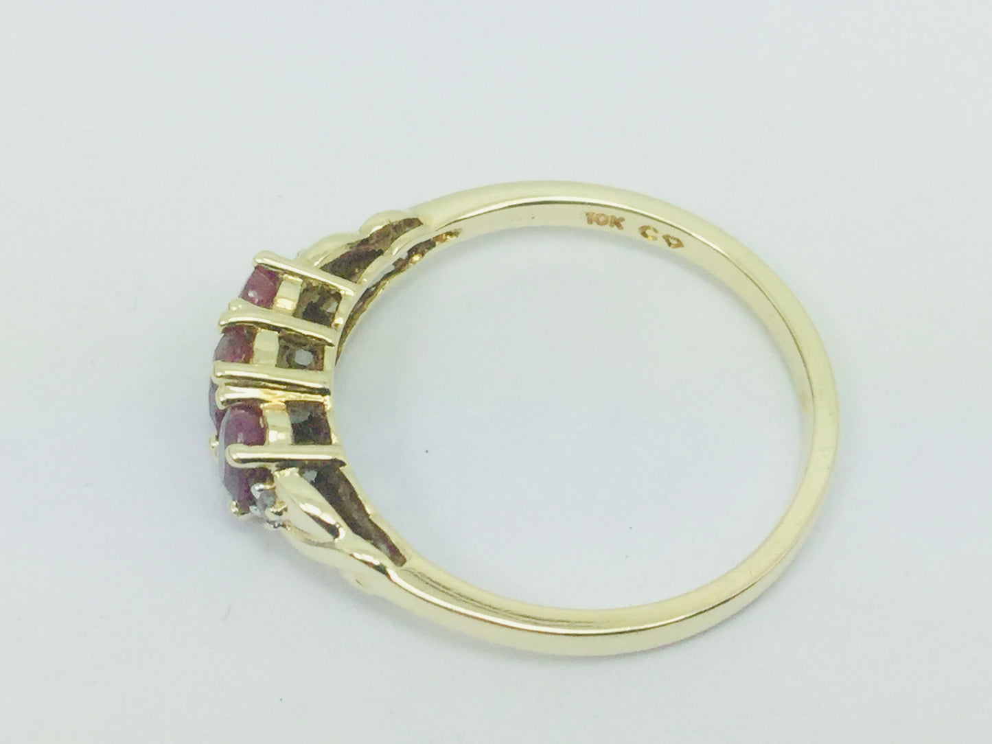 10k Yellow Gold Oval Cut Ruby July Birthstone Trinity & Diamond Ring