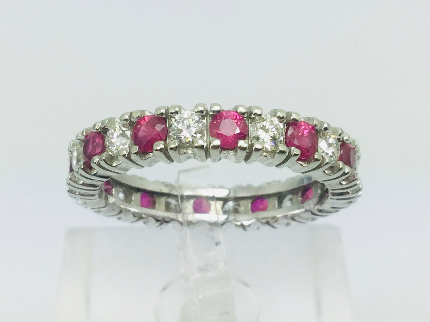 10k White Gold Round Cut 72pt Ruby July Birthstone & 72pt Diamond Eternity Band Ring