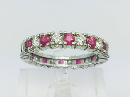 10k White Gold Round Cut 72pt Ruby July Birthstone & 72pt Diamond Eternity Band Ring