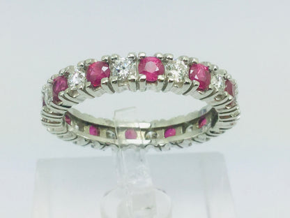 10k White Gold Round Cut 72pt Ruby July Birthstone & 72pt Diamond Eternity Band Ring
