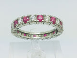 10k White Gold Round Cut 72pt Ruby July Birthstone & 72pt Diamond Eternity Band Ring