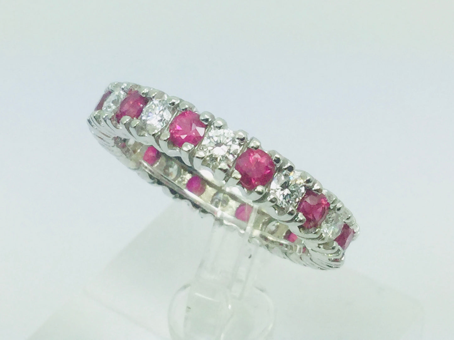 10k White Gold Round Cut 72pt Ruby July Birthstone & 72pt Diamond Eternity Band Ring