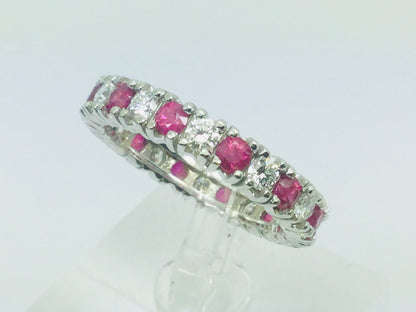 10k White Gold Round Cut 72pt Ruby July Birthstone & 72pt Diamond Eternity Band Ring