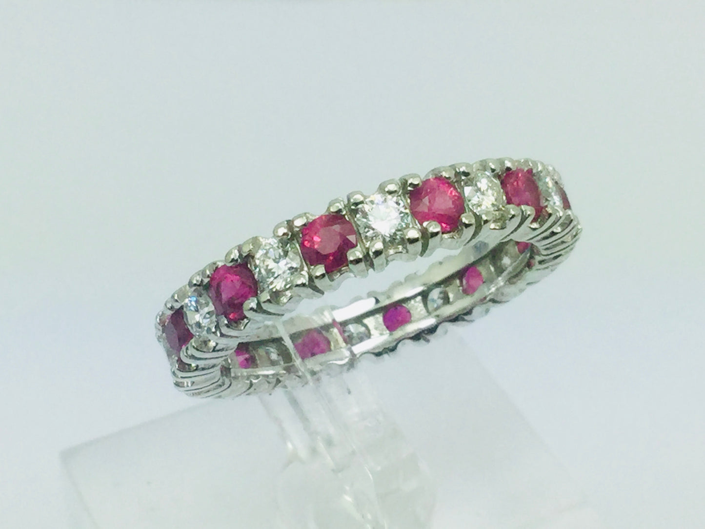 10k White Gold Round Cut 72pt Ruby July Birthstone & 72pt Diamond Eternity Band Ring