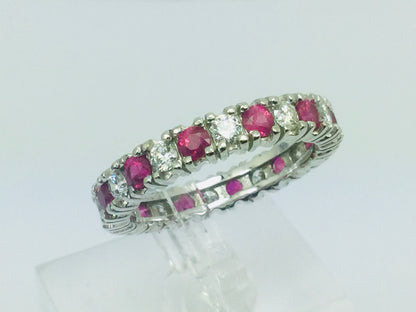 10k White Gold Round Cut 72pt Ruby July Birthstone & 72pt Diamond Eternity Band Ring
