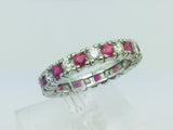 10k White Gold Round Cut 72pt Ruby July Birthstone & 72pt Diamond Eternity Band Ring