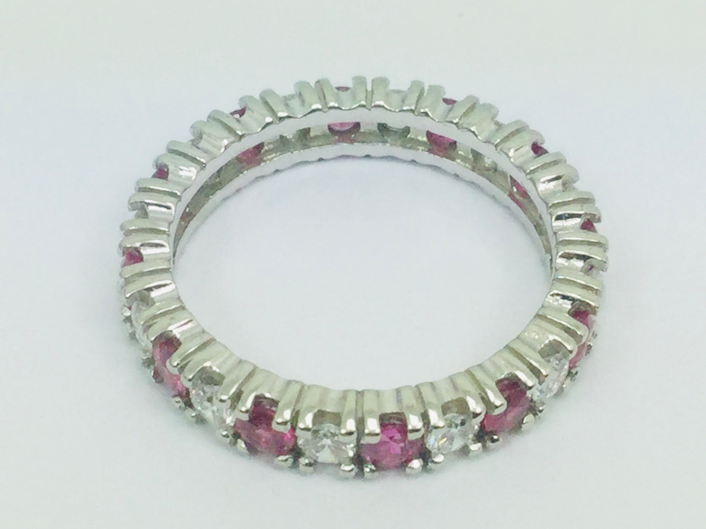 10k White Gold Round Cut 72pt Ruby July Birthstone & 72pt Diamond Eternity Band Ring