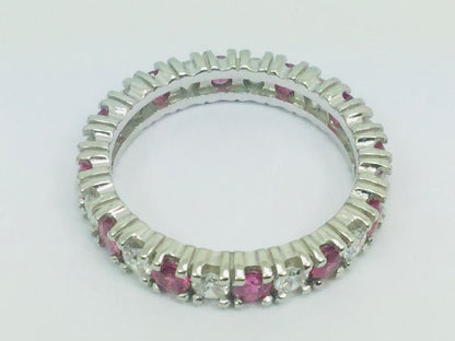 10k White Gold Round Cut 72pt Ruby July Birthstone & 72pt Diamond Eternity Band Ring