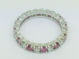 10k White Gold Round Cut 72pt Ruby July Birthstone & 72pt Diamond Eternity Band Ring