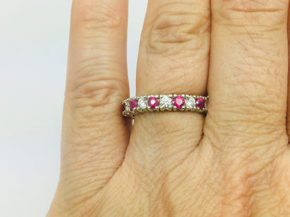 10k White Gold Round Cut 72pt Ruby July Birthstone & 72pt Diamond Eternity Band Ring