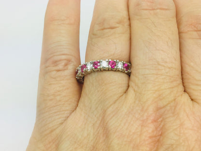 10k White Gold Round Cut 72pt Ruby July Birthstone & 72pt Diamond Eternity Band Ring