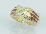 14k Yellow Gold Round Cut 1.5ct Ruby July Birthstone 'X' & 28pt Diamond Channel Set Ring