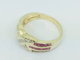 14k Yellow Gold Round Cut 1.5ct Ruby July Birthstone 'X' & 28pt Diamond Channel Set Ring