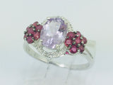 14k White Gold Oval Cut 1.25ct Amethyst, 28pt Ruby & 1pt Diamond Ring