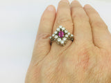 14k White Gold Round Cut 25pt Ruby July Birthstone & 0.66ct Diamond Ring