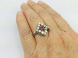14k White Gold Round Cut 25pt Ruby July Birthstone & 0.66ct Diamond Ring
