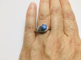 10k White Gold Oval Cut Star Sapphire September Birthstone & 3pt Diamond Ring