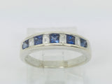 18k White Gold Princess Cut 50pt Sapphire & Baguette Cut 32pt Diamond Ring