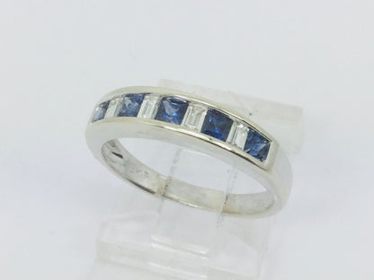 18k White Gold Princess Cut 50pt Sapphire & Baguette Cut 32pt Diamond Ring