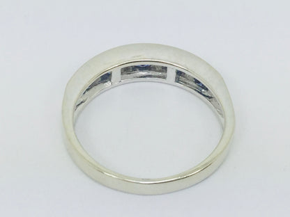 18k White Gold Princess Cut 50pt Sapphire & Baguette Cut 32pt Diamond Ring