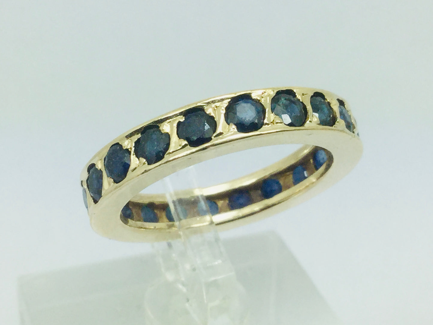 10k Yellow Gold Round Cut 1.2ct Sapphire September Birthstone Eternity Band Ring