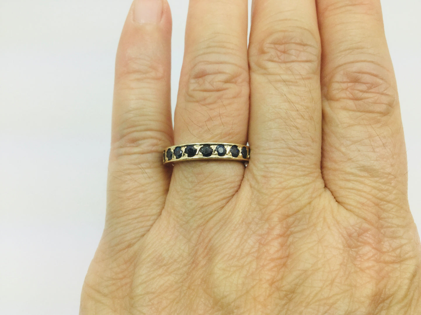 10k Yellow Gold Round Cut 1.2ct Sapphire September Birthstone Eternity Band Ring