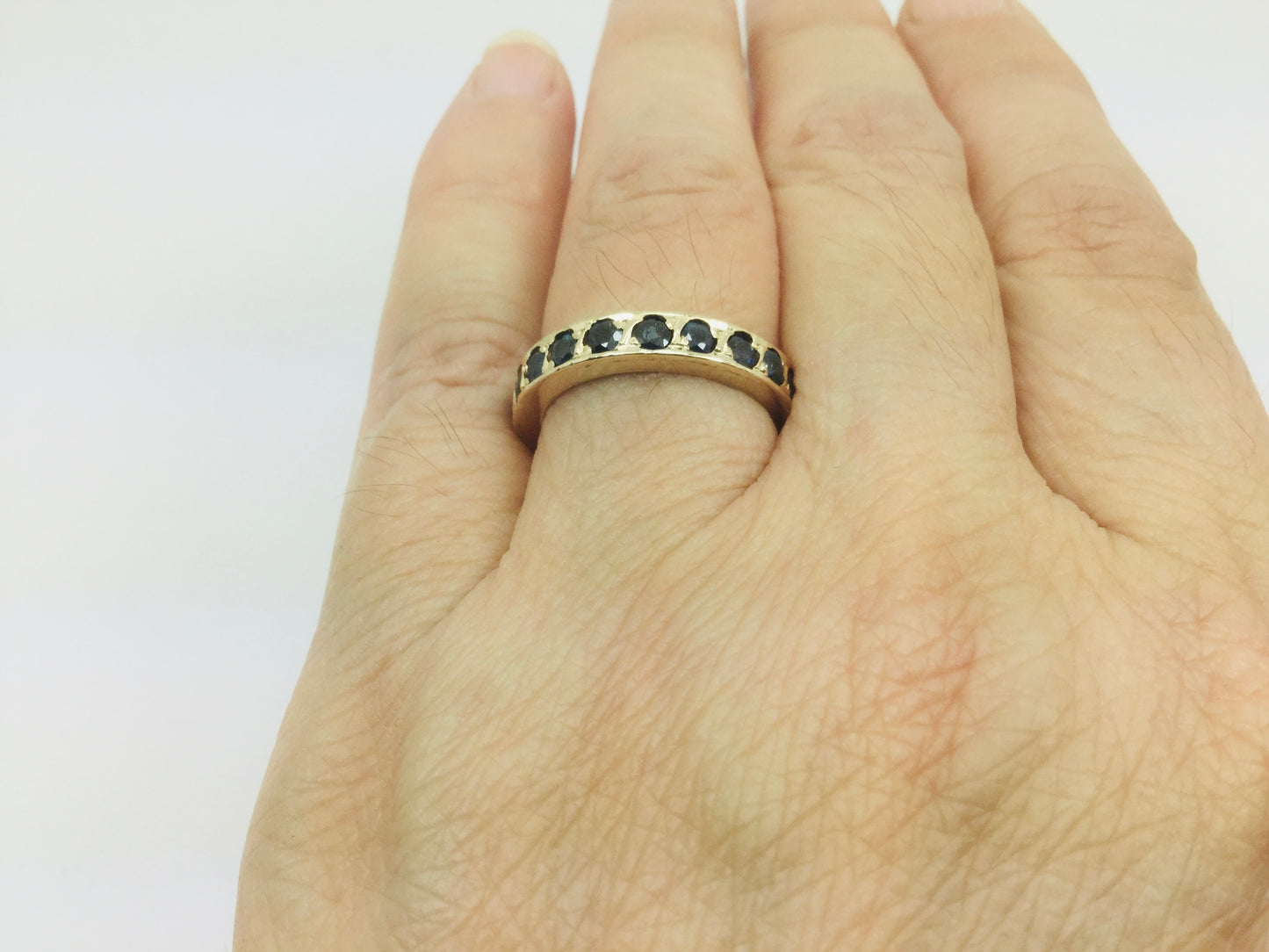 10k Yellow Gold Round Cut 1.2ct Sapphire September Birthstone Eternity Band Ring