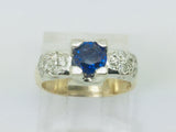 14k White and Yellow Gold Round Cut 40pt Sapphire & 25pt Diamond Ring