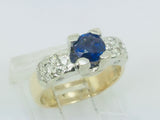 14k White and Yellow Gold Round Cut 40pt Sapphire & 25pt Diamond Ring