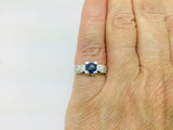 14k White and Yellow Gold Round Cut 40pt Sapphire & 25pt Diamond Ring