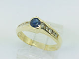 14k Yellow Gold Round Cut 25pt Sapphire September Birthstone & 10pt Diamond Ring