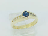 14k Yellow Gold Round Cut 25pt Sapphire September Birthstone & 10pt Diamond Ring