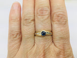 14k Yellow Gold Round Cut 25pt Sapphire September Birthstone & 10pt Diamond Ring