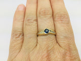 14k Yellow Gold Round Cut 25pt Sapphire September Birthstone & 10pt Diamond Ring