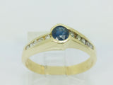 14k Yellow Gold Round Cut 25pt Sapphire September Birthstone & 10pt Diamond Ring