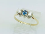 10k Yellow Gold Round Cut 12pt Sapphire September Birthstone & 14pt Diamond Trinity Ring