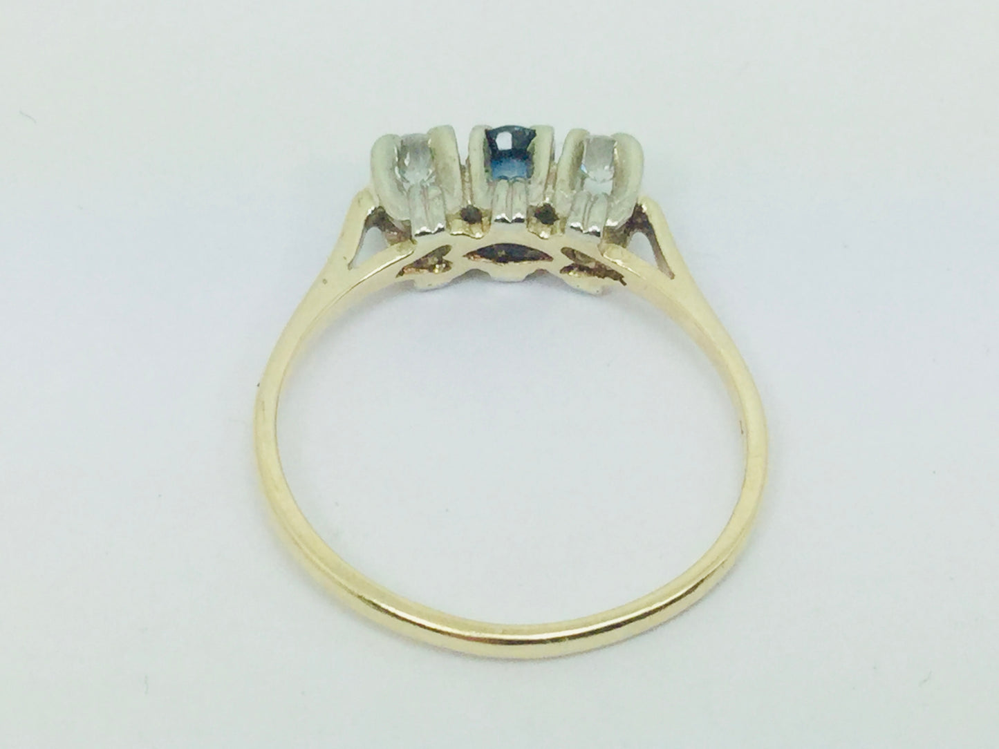 10k Yellow Gold Round Cut 12pt Sapphire September Birthstone & 14pt Diamond Trinity Ring