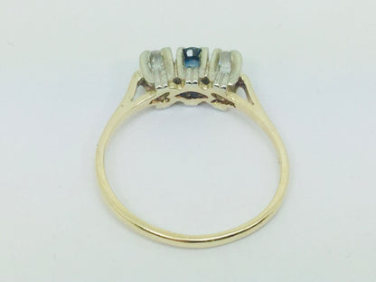 10k Yellow Gold Round Cut 12pt Sapphire September Birthstone & 14pt Diamond Trinity Ring