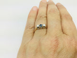 10k Yellow Gold Round Cut 12pt Sapphire September Birthstone & 14pt Diamond Trinity Ring