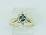 14k Yellow Gold Oval Cut 20pt Sapphire September Birthstone & 8pt Diamond Halo Ring