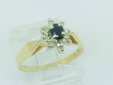 14k Yellow Gold Oval Cut 20pt Sapphire September Birthstone & 8pt Diamond Halo Ring