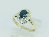 9k Yellow Gold Oval Cut 50pt Sapphire September Birthstone & 5pt Diamond Halo Ring