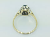 9k Yellow Gold Oval Cut 50pt Sapphire September Birthstone & 5pt Diamond Halo Ring