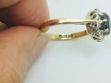 9k Yellow Gold Oval Cut 50pt Sapphire September Birthstone & 5pt Diamond Halo Ring