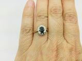 9k Yellow Gold Oval Cut 50pt Sapphire September Birthstone & 5pt Diamond Halo Ring