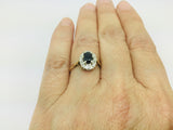 9k Yellow Gold Oval Cut 50pt Sapphire September Birthstone & 5pt Diamond Halo Ring