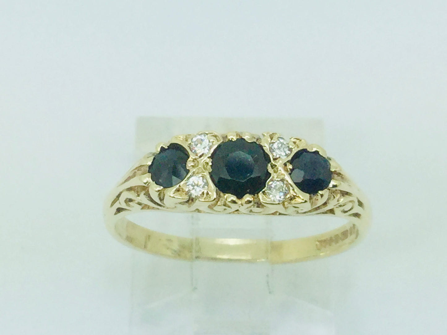 9k Yellow Gold Round Cut 45pt Sapphire September Birthstone & Cubic Zirconia (CZ) Ring